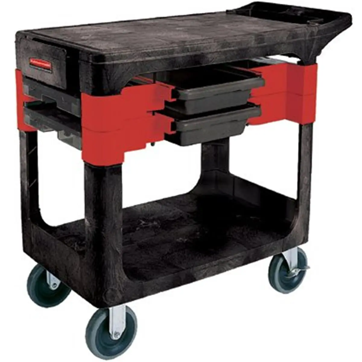 212 MAIN Rubbermaid Commercial Trades Cart with Flat Top, Fully Enclosed Lockable Compartment, and Storage Bins