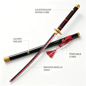 One Piece Roronoa Zoro Black Enma Katana 42in Black Scabbard Red Tassel Cosplay Sword, Wooden & Steel Unedged Anime Prop FYP Viral weapon