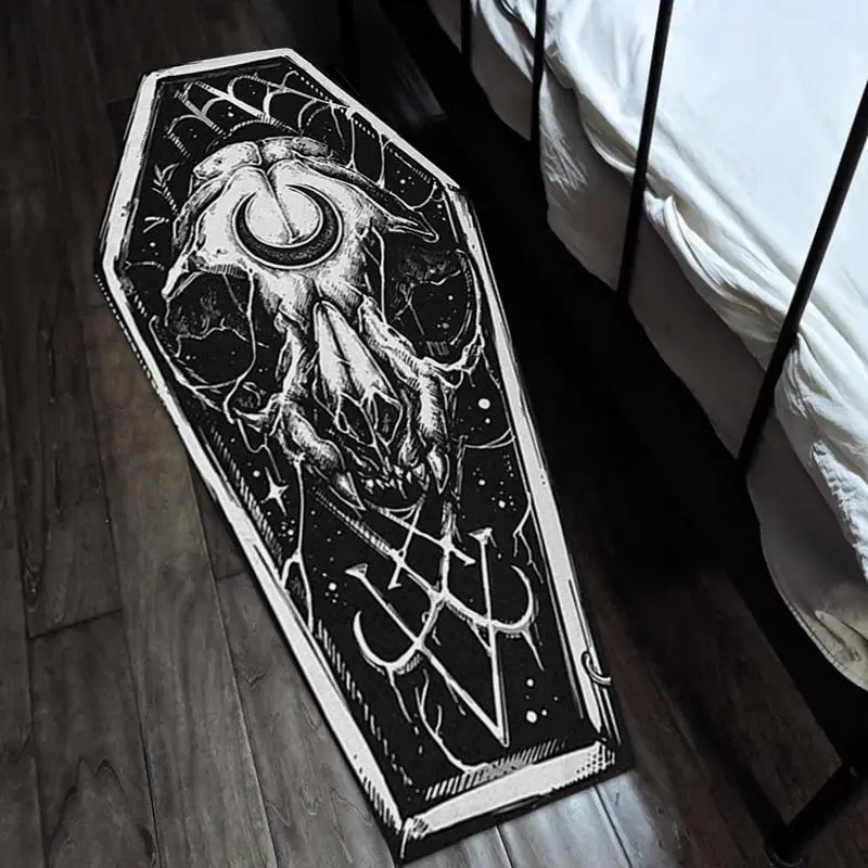 Gothic Coffin Shaped Area Rug, 1 Count Irregular Non-slip Soft Shaggy Floor Rug, Home Decor Entrance Doormat, Indoor Floor Mat For Living Room Bedroom