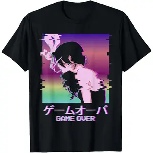Vaporwave Anime Girl Indie Old Aesthetic Sad Anime Girl T-Shirt
