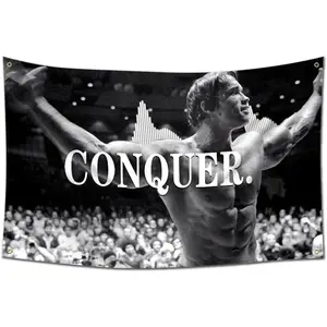 60in x 40in   tapestry EWRITN Conquer Flag for Arnold Schwarzenegger Funny Poster Banner Wall Outdoor Hanging Flag with 4  for College Dorm  poster  home decor banner wall art bedroom