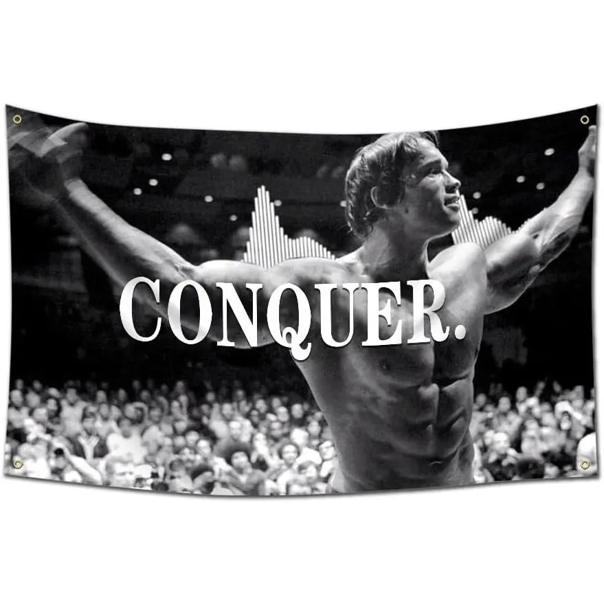60in x 40in   tapestry EWRITN Conquer Flag for Arnold Schwarzenegger Funny Poster Banner Wall Outdoor Hanging Flag with 4  for College Dorm  poster  home decor banner wall art bedroom