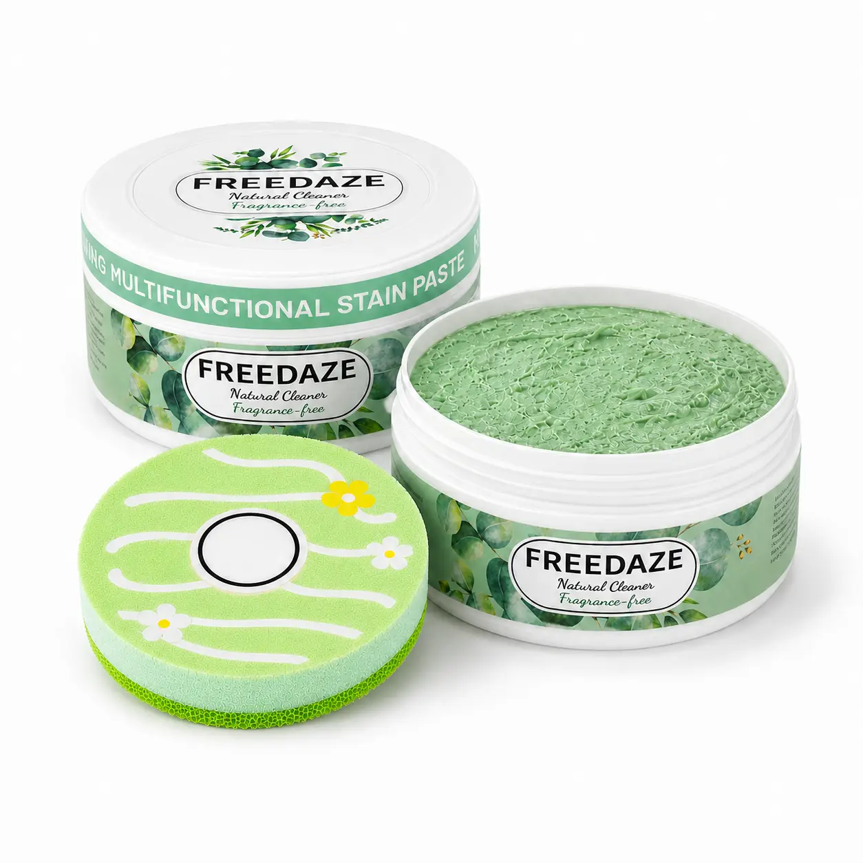 FREEDAZE 300g All Purpose Household Cleaning Paste with Sponge - Natural Fragrance-Free Stain Remover for Stovetop, Tile, White Shoes