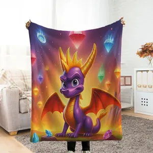 Spyro the Dragon Pattern Flannel Blanket - Modern Style, Comfortable for All Seasons, Thick Fleece Blanket, Leisure Blanket for Bedroom, Custom Couple Blanket, Oversized Double Blanket, Throw Blan, Flannel Throw Blankets