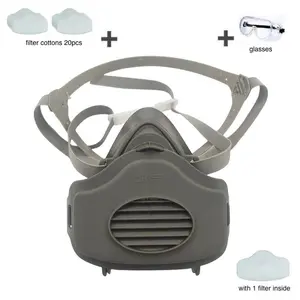 Reusable Respirator Half Face Mask with 20 Filter Cotton, Dustproof Half Face Mask, Mining Sanding Renovation Anti-Dust Industrial Mask, Protective Mask, Safety Glasses Goggles