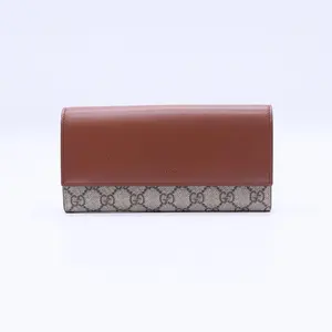 Pre-owned GUCCI leather Small Leather Goods GG Supreme Canvas Flap Wallet W21032