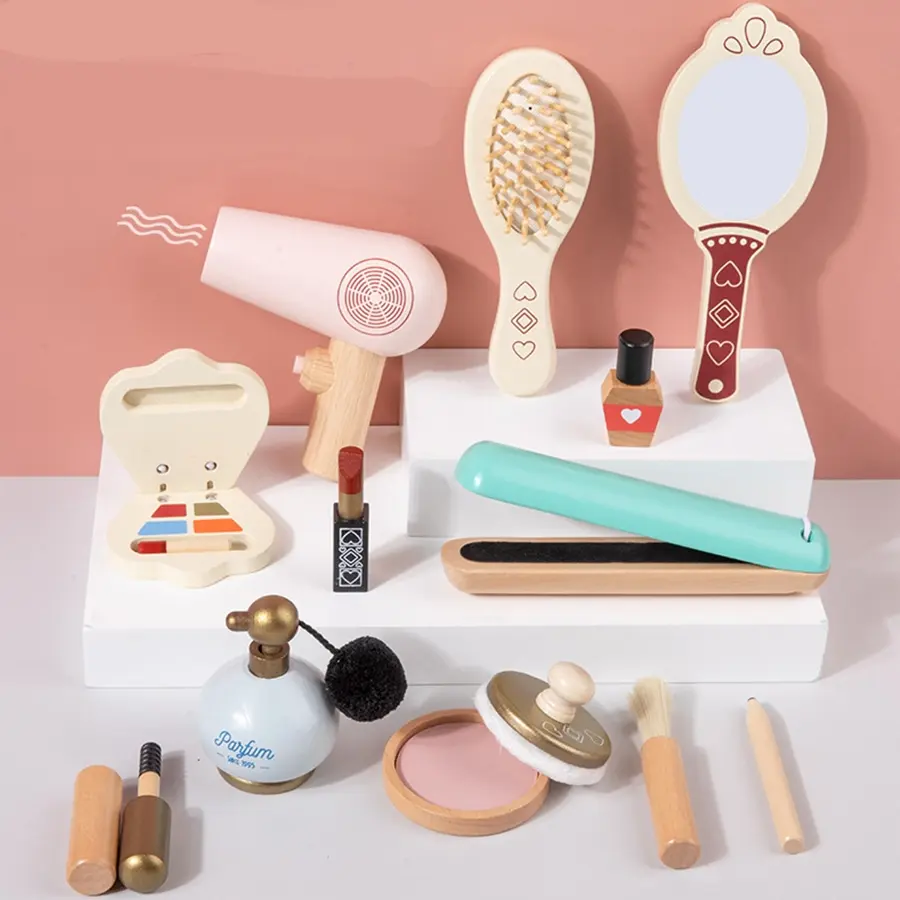 Wooden Makeup Tool Set, Realistic Makeup Game, Role Play Toy, Pretend Play, Educational Learning Toy for Kids, Early Education, Kids Vanity