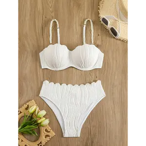 wicked unlined balconette demetra Elegant Solid Color High Stretch Polyester Bikini Set With Pearl Embellishment, Knitted Fabric Swimsuit With Sleeveless Tops And Bottoms, 95% Polyester, 5% Spandex