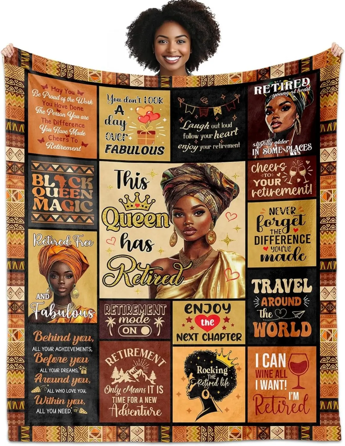 African American Women's Retirement Throw Blanket- Afro Inspirational Gift for Coworkers, Ideal Retired Present for Women