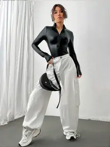 Elegant Women's Long Sleeve Leather Bodycon Dress, Fall & Winter Warm Fitted Top, Fashionable Ladies' Clothing