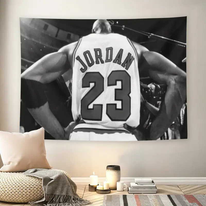 Jordan 23 Wall Flag, Basketball Legend Art Print, Mid-century Modern Black Flash Manga Style, Sports Aesthetic, For Adult Fans, Man Cave Decor, Living Room, Bedroom, Nostalgic Tapestry