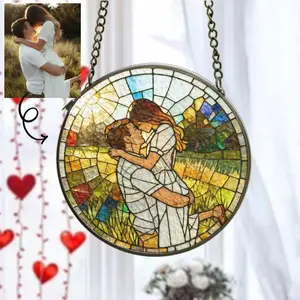 Custom Photo Glass Suncatcher, Personalized Family Portrait Suncatcher, Gift for Boyfriend/ girlfriend, Mother/ Fathers Day Gift