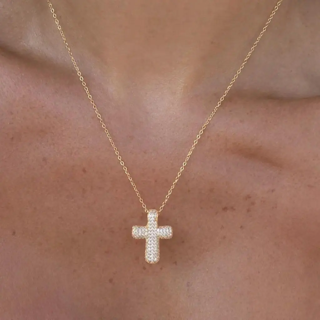 Gold or Silver Plated Women's Hypoallergenic Forever Blessed Cross Necklace