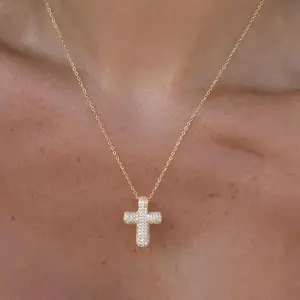 Gold/Silver Plated Women's Hypoallergenic Cross Necklace, Dainty Bubble-Style Cubic Zirconia Pendant, Waterproof Tarnish-Free Everyday Jewelry