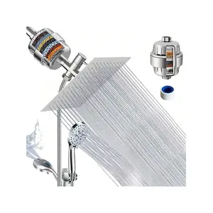 High-pressure Filtered Shower Heads 8-inch Square Stainless Steel Top Spray Dual Shower Set with 59-inch Hose & 7-function Handheld Shower Head for Enhanced Water Quality