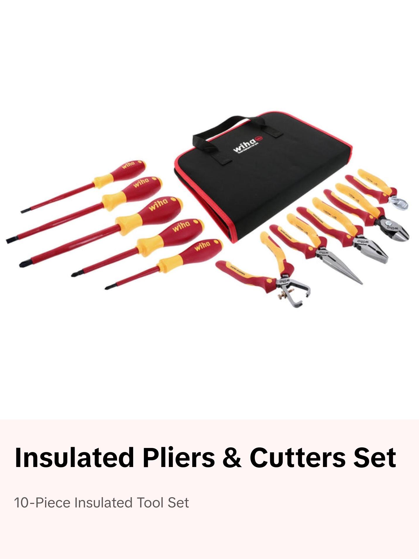 Wiha Tools 32891 Insulated Pliers / Cutters / Screwdrivers Set in Zipper Case, 10 Pc.