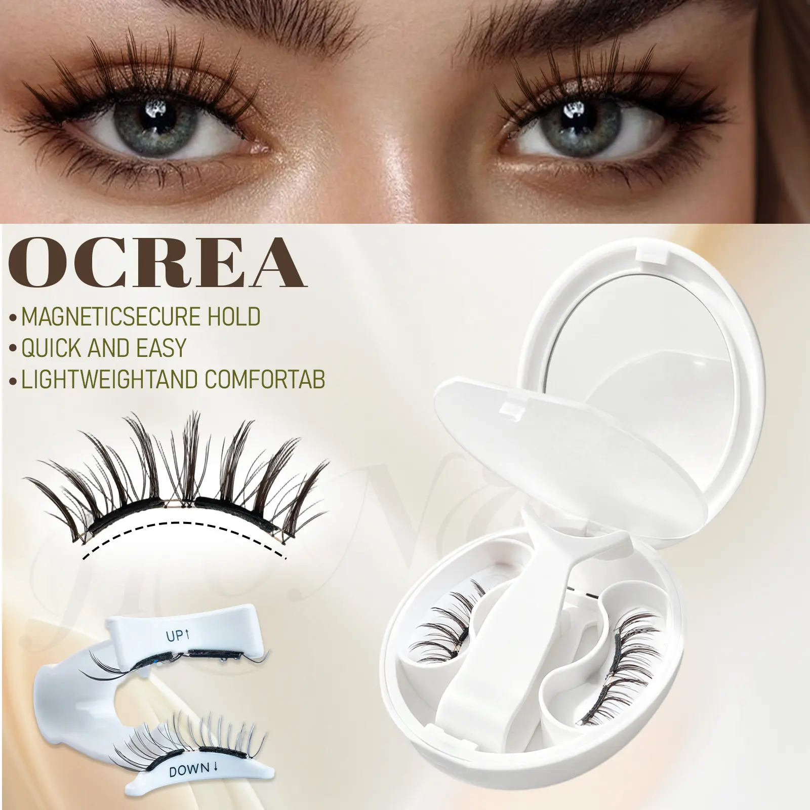 Ocrea Magnetic Eyelashes with Applicator Kit, 4PCS DIY Natural Look Glue-Free C-Curl Lashes, 0.18mm Soft Waterproof 7-11mm Handcrafted False Lashes for Daily Makeup