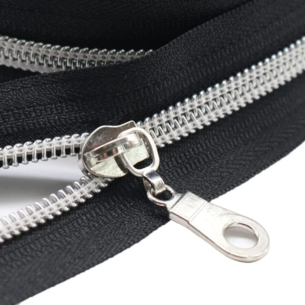 #5  Metallic Nylon Coil Zippers by The Yard Bulk Coil Zipper Roll 10 Yards with 25 count Pulls for DIY Sewing Craft Bags (Black)