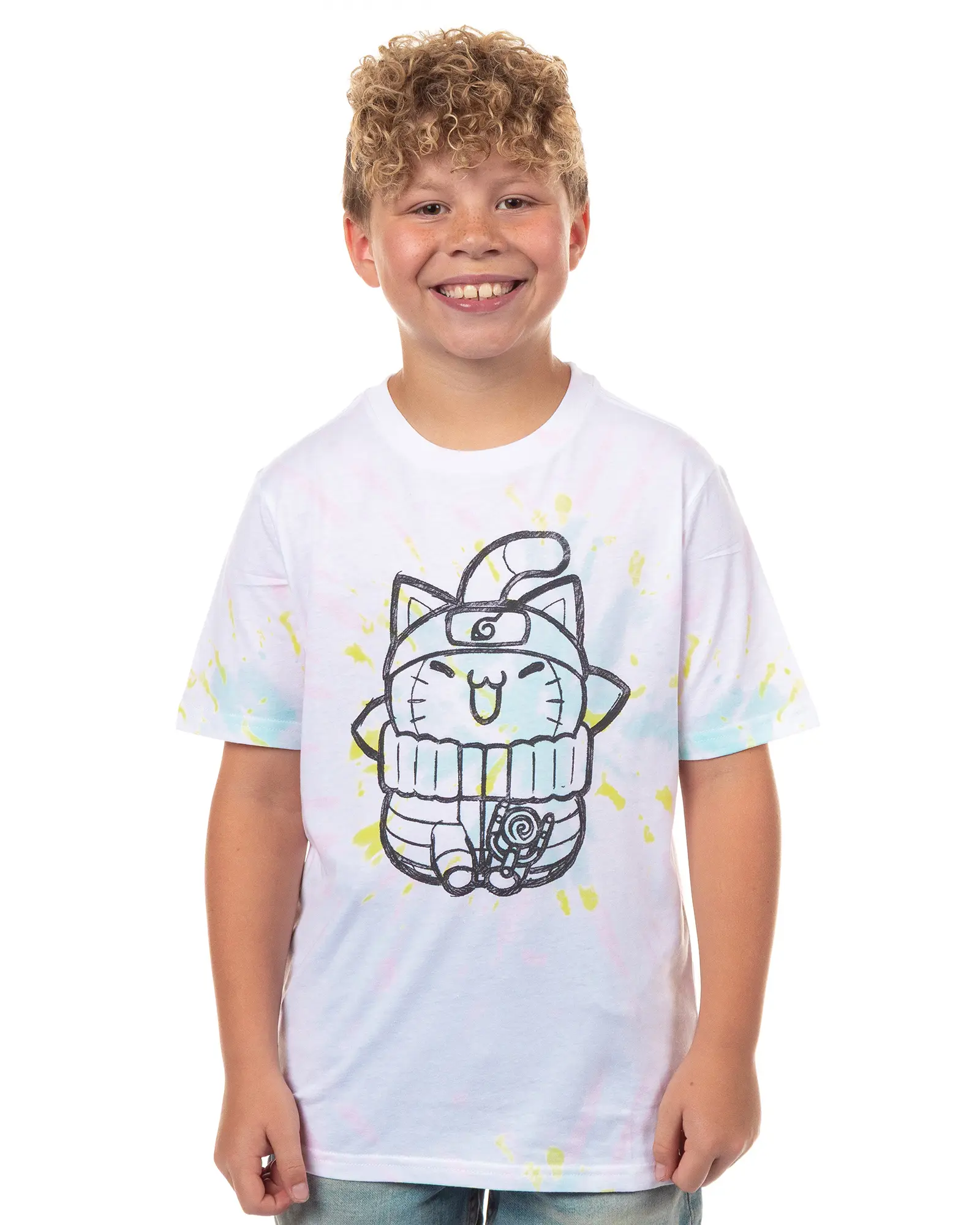 Naruto Nyaruto T-Shirt Boys' Naruto Uzumaki Ninja Cat Design Tie-Dye Tee