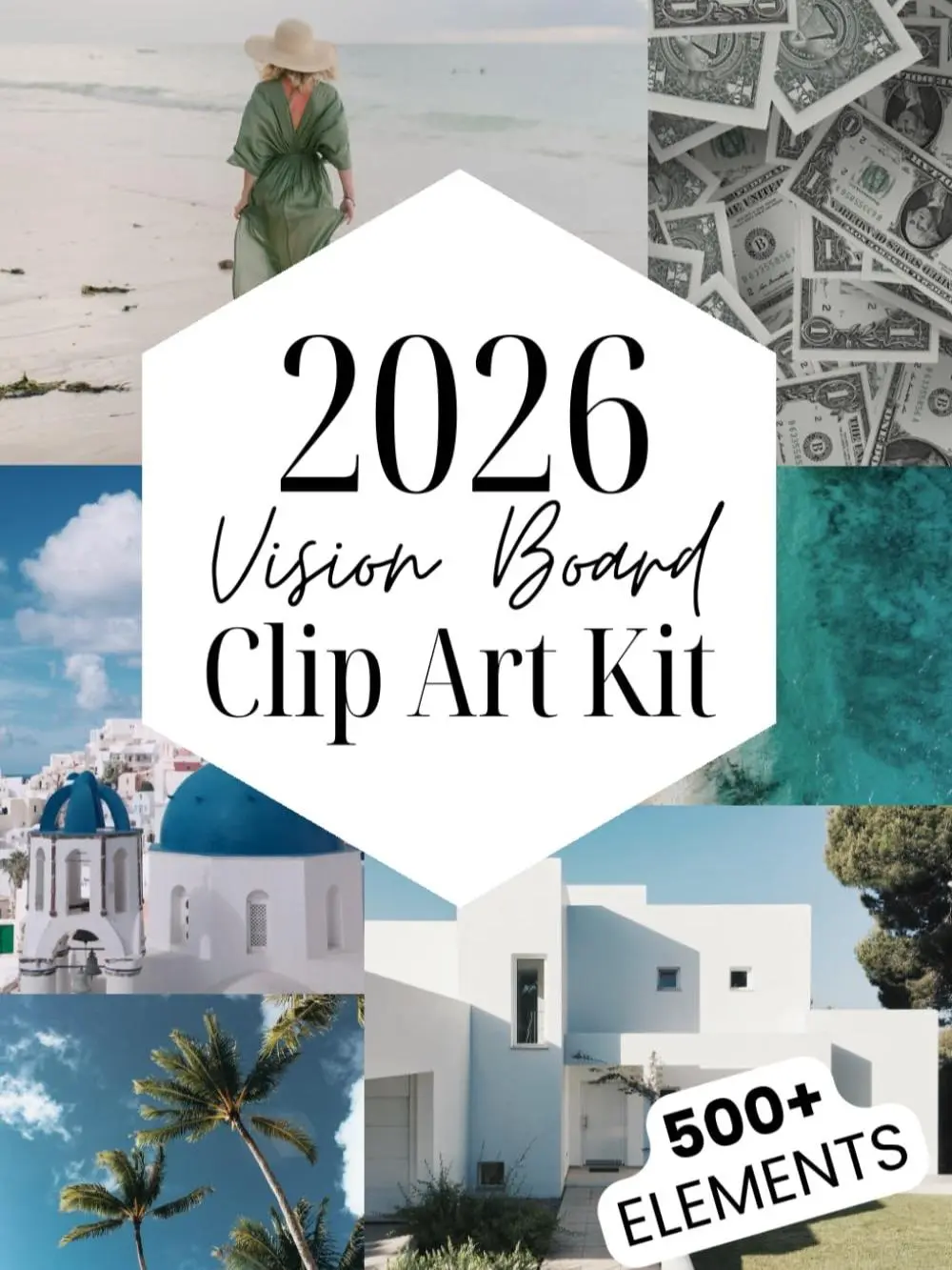 2026 Vision Board Clipart Book - 500+ Stunning Images, Motivational Quotes, Affirmations, Soft Cover Clip Art Collage Design Kit Paperback for Life Goal Visualization