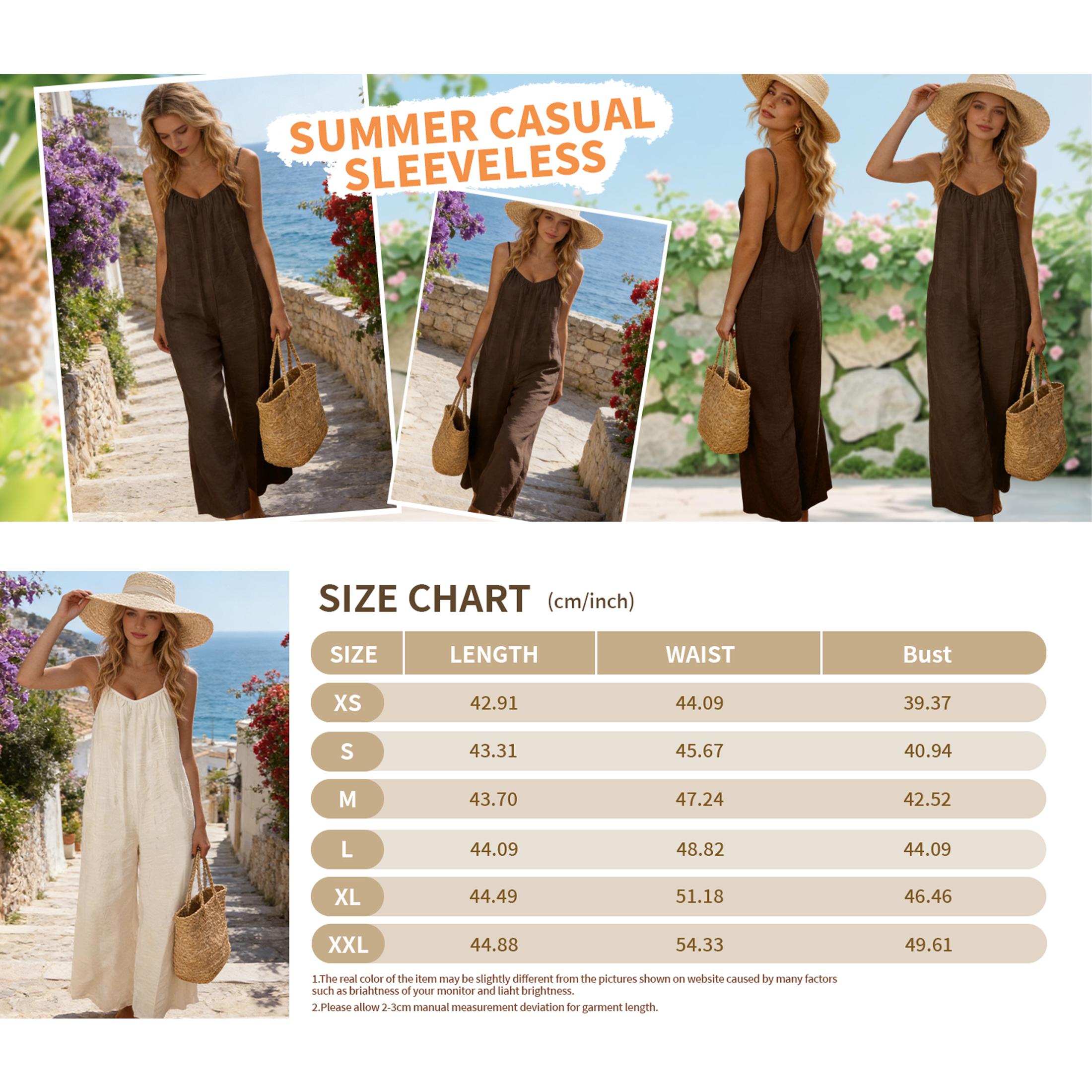 Mundoven Women's house Loose flowy Sleeveless Jumpsuits Adjustable Spaghetti Strap Stretchy Long Pant Romper Jumpsuit with Pockets