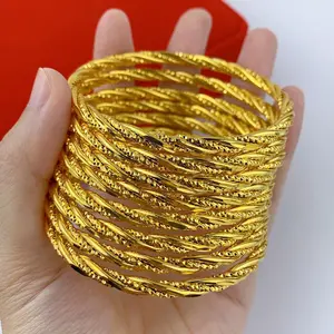 Luxury Dubai 24K Gold Color Bangle For Women African Bracelets Brazilian Indian Wedding Designer Jewellery Party Gifts 62mm