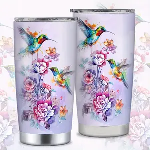 1pc/20oz Purple Hummingbird Theme Water Cup, Stainless Steel, Coffee Cup, with Lid, Hummingbird Gifts for Women, A Birthday or Christmas Gift for Friends, Family, Parents, Daughters, A Christmas Gift for Hummingbird Lovers, Cold and Heat Preservation