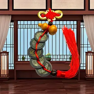 5 Emperors Ancient Coin Feng Shui Hanging Ornament, Traditional Look Wealth Symbol for Home Decor, Home Supplies