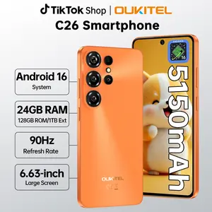 OUKITEL C26 Android 16 Smartphone，24(6+18)GB RAM + 128GB ROM, Octa-Core Mobile Phones，6.63''HD + 90Hz Display，5150mAh Battery，64 MP + 5 MP Camera，Dual SIM/GPS/OTG/T-Mobile