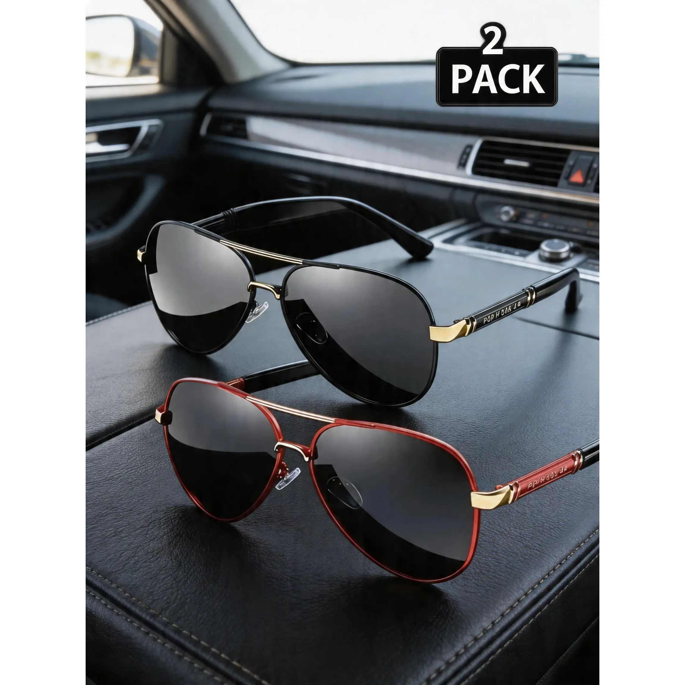 Unisex Full Rim Metal Polarized Aviator Frames Sunglasses (2 Pairs) - Durable, Anti-Glare PC UV-Protection Lenses, Ideal for Driving, Outdoor Activities,summerwins