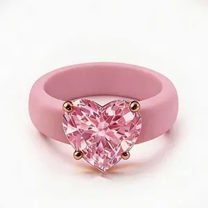 Silicone Fashion Anti-Tarnish Hypoallergenic Rings for Women with Elegant Heart-shaped 5A Zirconia Ring for Women Wear, Perfect for Wedding Anniversary Daily Wear Sports Yoga Ideal Valentine's Day Gift Best Alternative to Metal Rings