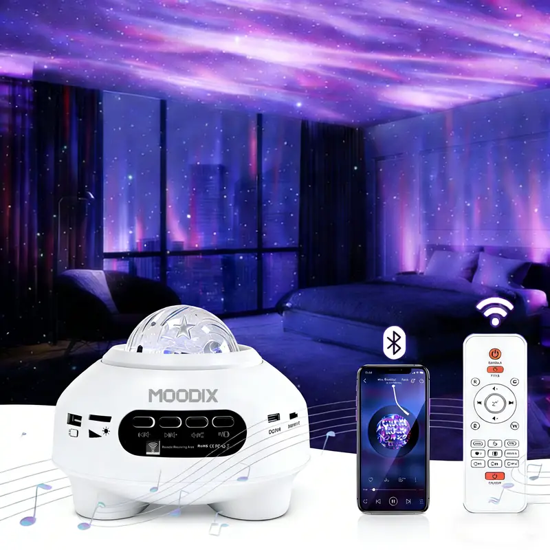 Galaxy Aurora Projector Light | APP-Controlled Rechargeable Star Nebula Projector, Cordless Design, 33 Effects, Bluetooth Speaker & White Noise