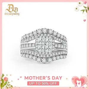 Delzzad 3.2ct Quad Princess Halo Ring Grand Symphony Bridal Wedding Engagement Ring Band Princess Cut VVS Synthetic Moissanite Ring Jewelry Copper Band Perfect Birthday Engagement Wedding Anniversary Christmas Valentine's Day Gift