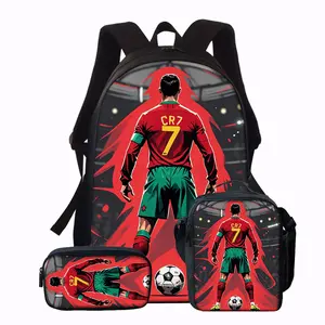 3pcs football player backpack set, men's and women's No. 7 jersey football star backpack, suitable for men and women CR7 computer backpack