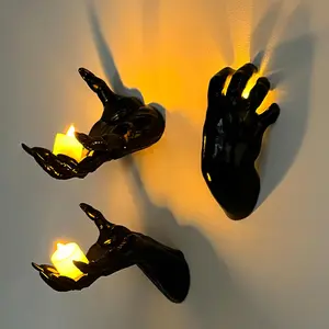 3Pack 2026 Halloween Decor: Creepy Wall-Mounted Reaching Hands with Candles, Life-Sized Horror Hands for Indoor/Outdoor Gothic Hanging Wall Art & Sculpture Decorations