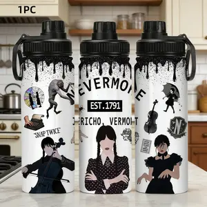 1pc 20oz Stainless Steel Insulated Tumbler – American "Dark Aesthetic" Wednesday TV Series Theme, Portable Sports Cup with Handle and Leak-Proof Lid. Ideal for Indoor & Outdoor Fitness; A Personalized Gift for Birthdays and Holidays