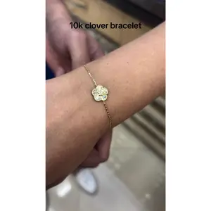 10K Yellow Gold Clover Leaf Bracelet – Adjustable Lucky Charm Jewelry