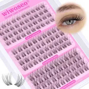 wiwoseo Natural Lash Clusters Wispy Eyelash Clusters Natural Cluster Eyelash Extensions Pestañas Postizas Naturales Venas Lash Clusters Thin Invisible Band Lashes Clusters for Beginners (10-14MM)