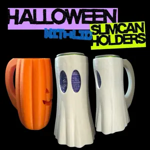 HALLOWEEN Koozie Slim Can Holder 12 oz with Lid - Sturdy Handle Design for Skinny Cans Reusable Plastic Mug Portable Drinkware Cup for Travel & Convenience Bottles Reuse Stylish Beverage Tumbler Washable