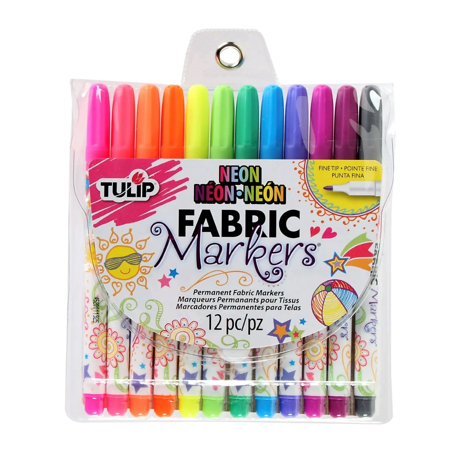 Tulip Fine-Tip  Fabric Markers Neon 12 Pack
