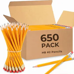 650 Count #2 HB Pencils Bulk Pack, Pre-Sharpened Yellow Wooden Pencils with Erasers, Graphite Pencils for School, Classroom, Office and Standardized Testing