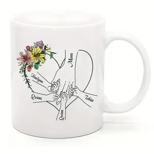 1pc Customized Mother'S Day Gifts - Personalized "Take Our Hand" Design - Ideal Mom Gift From Children, Christmas Or Birthday Gift with Kids Names - Reusable, Machine Washable Multipurpose Both-sides Printed - 11oz Ceramic Coffee