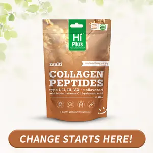 HiPlus Multi Collagen Peptide Powder - Premium Hydrolyzed Dietary Supplement with L, LL, LLL, X Types, Hyaluronic Acid, Biotin, Vitamin C, Odorless Beauty & Skin Care Vitamins Collagen Supplement for Radiant Skin, Joint Support - 1-Month Supply