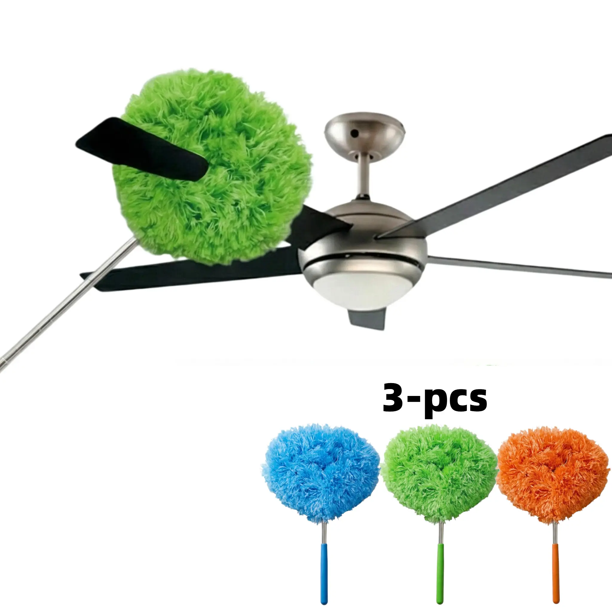Ceiling Fan Cleaning Brush, Reusable Microfiber Cleaning Brush with Extension Pole, 13–31-Inch Fan Blade Cleaner, Detachable Brush Head, Suitable for Cleaning Walls, Bookshelves, and the Tops of Doors and Windows (3-Pack) Duster Replacement Head Lightweig