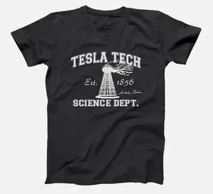Tesla Tech Nikola Geek Science Retro Auto Black Basic Men's T-Shirt Cotton Menswear Soft Top
