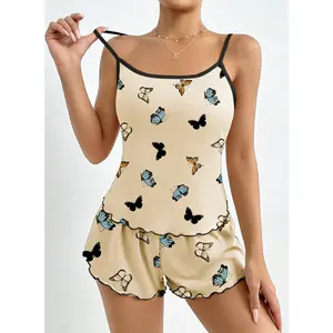 Pajama woman Women's Camisole Pajama Set 2-Piece Cute Printed Sleepwear Soft Tank Top and Elastic Waist Shorts Home Set Easter Gift