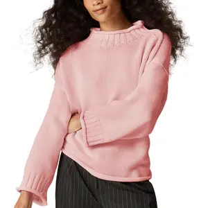 Songling Women's Loose-Fit High-Neck Knit Sweater Long-Sleeve Knit Pullover Comfortable Fall/Winter Top Casual Oversized Rollneck Sweater Knitwear Turtleneck Breathable Womenswear Fabric