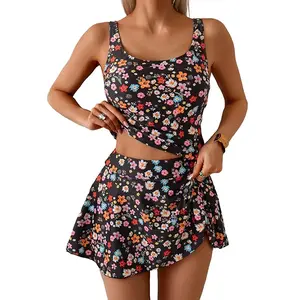 Tankini Swimsuit for Women Tummy Control Two Piece Bathing Suit High Waisted Tank Top with Swim Skirt Swimdress #Spring Glow Up