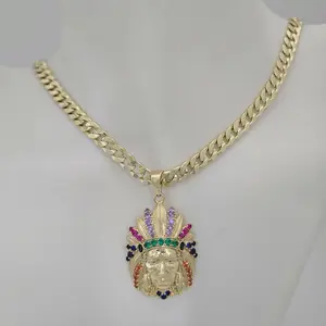 Cadena #945 martillada y dije #095 indio en colores Gold plated
