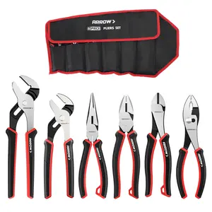 ARROW 6PCS Pliers Set, 8" Long Nose, Diagonal Cutting, Linesman, Slip Joint, 8" & 10" Groove Joint, Dual-Color Non-Slip Handle, Carbon Steel, for DIY, Home Repair & Maintenance